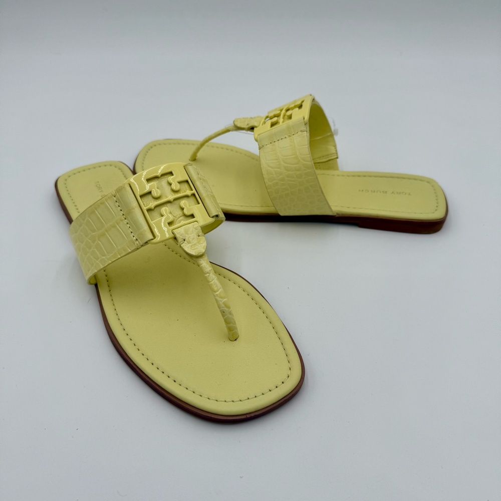 Tory Burch Georgia Leather Croc Embossed Thong Flip Flop Sandals Casual 9 NWOT